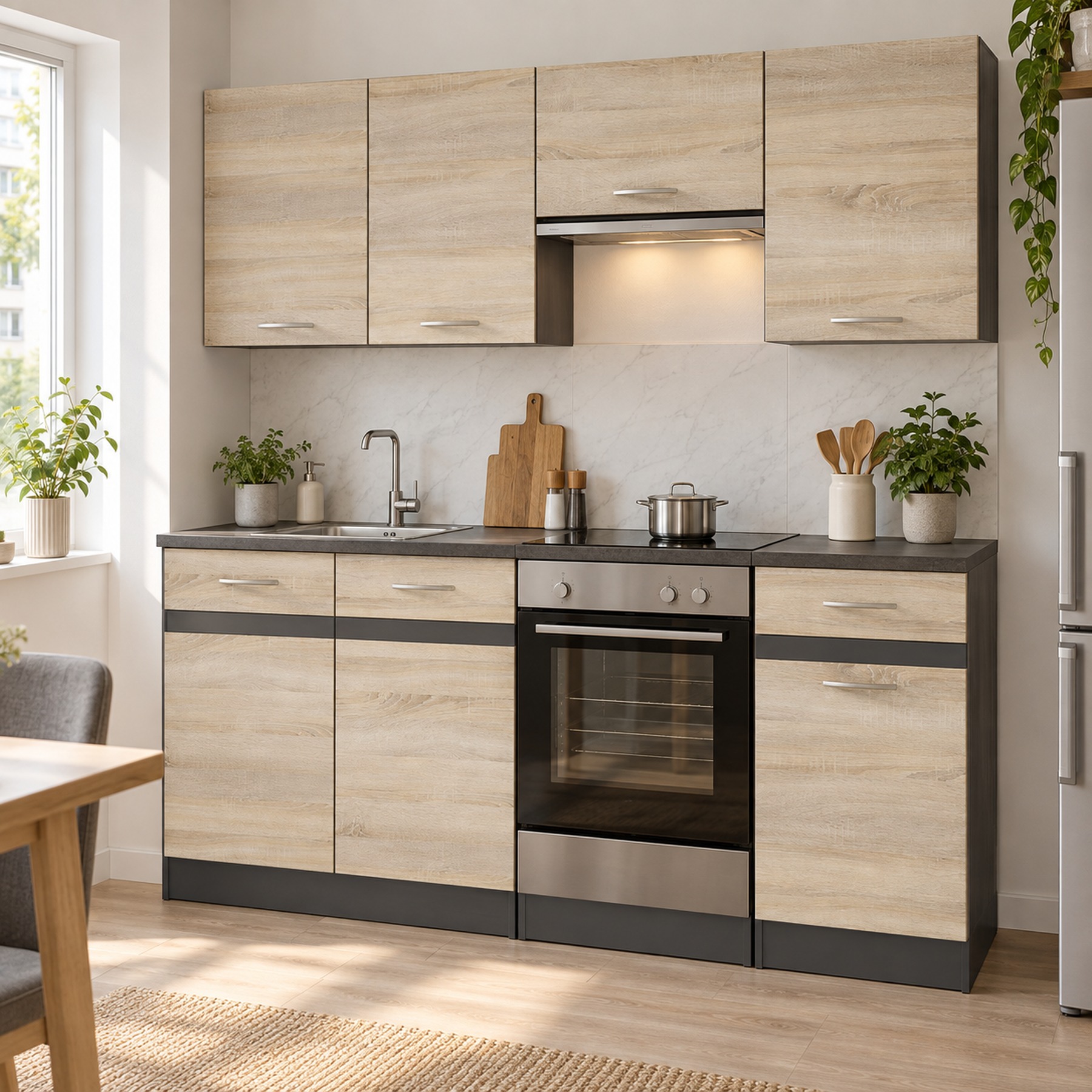 Köögimööbli komplekt Soela 170 cm (sonoma tamm) lifestyle interjööris